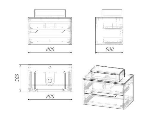 Заказать Комплект мебели дуб винтаж/графит 80 см Grossman Лайф 108015 + GR-3020 + 208008 в магазине сантехники Santeh-Crystal.ru