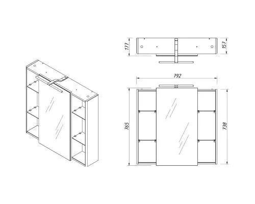 Купить Зеркальный шкаф 79,2х76,5 см графит матовый Caprigo Accord 2231-TP810 в магазине сантехники Santeh-Crystal.ru