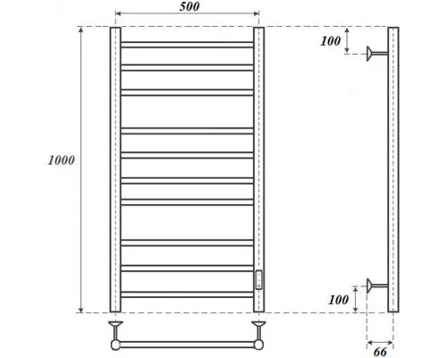 Приобрести Полотенцесушитель электрический 1000х532 диммер справа Point Аврора П10 PN10850W в магазине сантехники Santeh-Crystal.ru