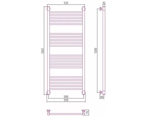 Купить Полотенцесушитель водяной 1200х500 Сунержа Богема+ 00-0220-1250 в магазине сантехники Santeh-Crystal.ru