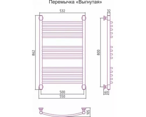Купить Полотенцесушитель водяной 800х500 перемычка выгнутая белый глянец Сунержа Богема+ 12-0221-8050 в магазине сантехники Santeh-Crystal.ru