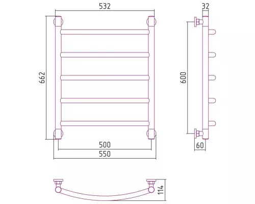 Приобрести Полотенцесушитель водяной 600х500 шампань Сунержа Галант+ 020-0200-6050 в магазине сантехники Santeh-Crystal.ru