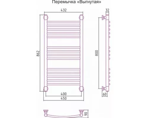 Заказать Полотенцесушитель водяной 800х400 перемычка выгнутая темный титан муар Сунержа Богема+ 15-0221-8040 в магазине сантехники Santeh-Crystal.ru