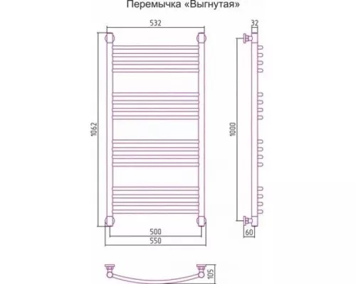 Заказать Полотенцесушитель водяной 1000х500 перемычка выгнутая темный титан муар Сунержа Богема+ 15-0221-1050 в магазине сантехники Santeh-Crystal.ru