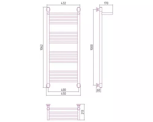 Приобрести Полотенцесушитель водяной 1000х400 черный матовый Сунержа Богема с полкой+ 31-0223-1040 в магазине сантехники Santeh-Crystal.ru