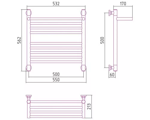 Заказать Полотенцесушитель водяной 500х500 белый матовый Сунержа Богема с полкой+ 30-0223-5050 в магазине сантехники Santeh-Crystal.ru