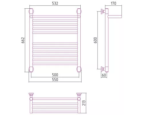 Заказать Полотенцесушитель водяной 600х500 темный титан муар Сунержа Богема с полкой+ 15-0223-6050 в магазине сантехники Santeh-Crystal.ru