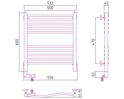 Заказать Полотенцесушитель электрический 600х500 золотой МЭМ правый Сунержа Флюид 2.0 03-5221-6050 в магазине сантехники Santeh-Crystal.ru