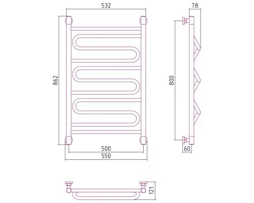Заказать Полотенцесушитель водяной 800х500 темный титан муар Сунержа Элегия+ 15-0205-8050 в магазине сантехники Santeh-Crystal.ru