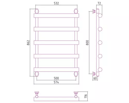 Приобрести Полотенцесушитель водяной 800х500 темный титан муар Сунержа Атлант 15-0226-8050 в магазине сантехники Santeh-Crystal.ru