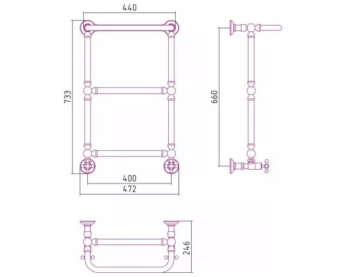 Заказать Полотенцесушитель водяной 660х400 золотой Сунержа Ренессанс 1386 03-0281-6640 в магазине сантехники Santeh-Crystal.ru
