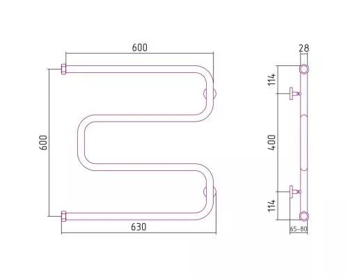 Заказать Полотенцесушитель водяной 600х600 белый матовый Сунержа Ш-образный 30-0014-6060 в магазине сантехники Santeh-Crystal.ru