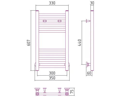 Заказать Полотенцесушитель водяной 600х300 состаренная латунь Сунержа Модус 051-0250-6030 в магазине сантехники Santeh-Crystal.ru