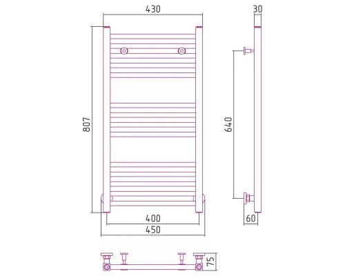 Заказать Полотенцесушитель водяной 800х400 черный матовый Сунержа Модус 31-0250-8040 в магазине сантехники Santeh-Crystal.ru