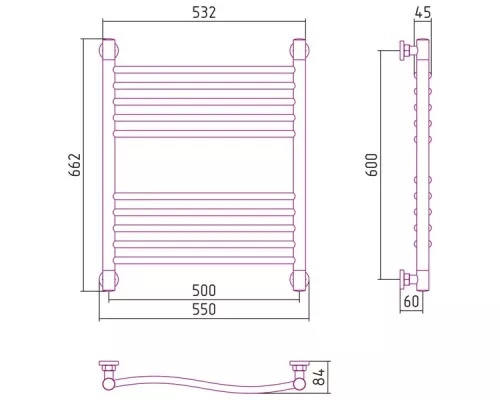 Приобрести Полотенцесушитель водяной 600х500 состаренная бронза Сунержа Флюид+ 05-0222-6050 в магазине сантехники Santeh-Crystal.ru