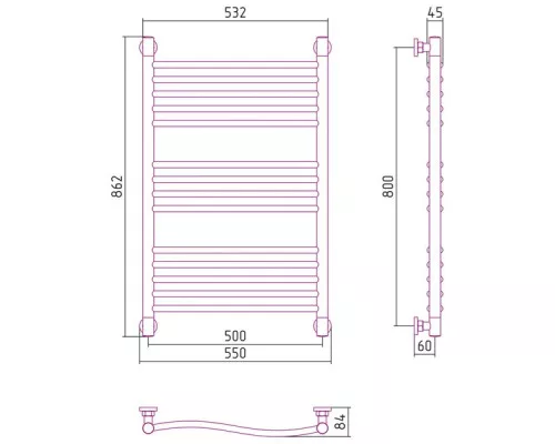 Купить Полотенцесушитель водяной 800х500 белый матовый Сунержа Флюид+ 30-0222-8050 в магазине сантехники Santeh-Crystal.ru