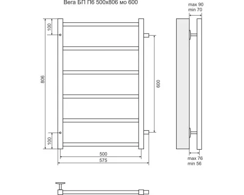 Заказать Полотенцесушитель водяной 806х575 Terminus Вега П6 в магазине сантехники Santeh-Crystal.ru