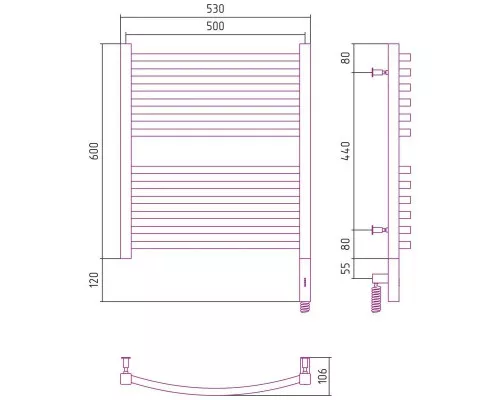 Приобрести Полотенцесушитель электрический 600х500 золотой МЭМ правый Сунержа Аркус 3.0 03-5705-6050 в магазине сантехники Santeh-Crystal.ru