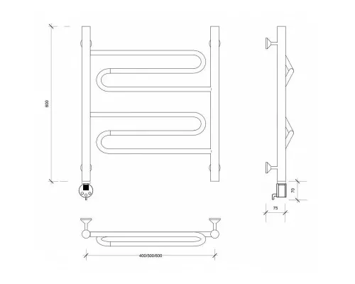 Купить Полотенцесушитель электрический 670х632 ТЭН левый Secado Валенсия 1 4603777453596 в магазине сантехники Santeh-Crystal.ru