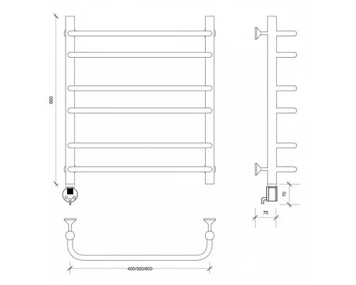 Купить Полотенцесушитель электрический 670х532 ТЭН левый Secado Мерида 2 4603759406039 в магазине сантехники Santeh-Crystal.ru
