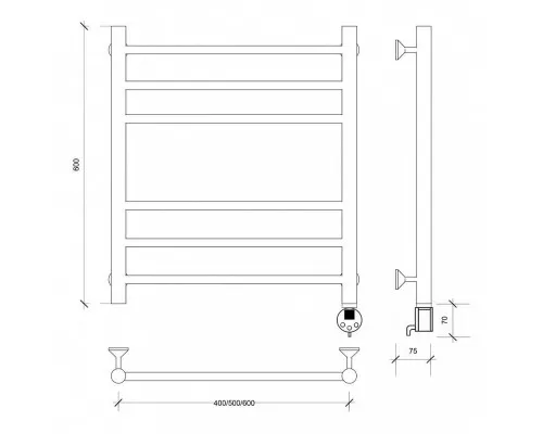 Купить Полотенцесушитель электрический 670х532 ТЭН правый Secado Триада 3 4603759409733 в магазине сантехники Santeh-Crystal.ru