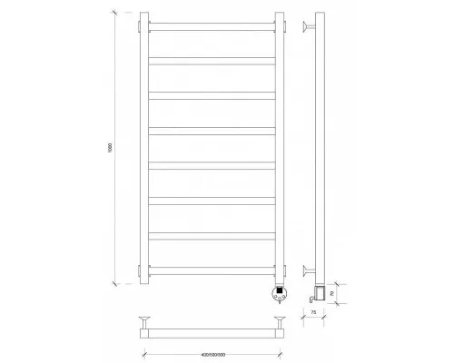Купить Полотенцесушитель электрический 1070х630 ТЭН правый Secado Корсико 1 4603777441999 в магазине сантехники Santeh-Crystal.ru