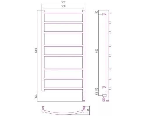 Купить Полотенцесушитель электрический 1000х500 шампань МЭМ правый Сунержа Галант 3.0 020-5801-1050 в магазине сантехники Santeh-Crystal.ru