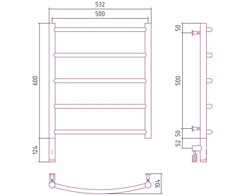 Купить Полотенцесушитель электрический 600х500 состаренная бронза МЭМ левый Сунержа Галант 3.0 05-5800-6050 в магазине сантехники Santeh-Crystal.ru