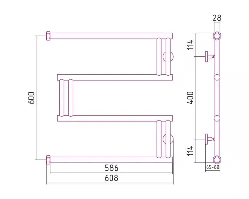Купить Полотенцесушитель водяной 600x600 темный титан муар Сунержа High-Tech model M 15-0050-6060 в магазине сантехники Santeh-Crystal.ru