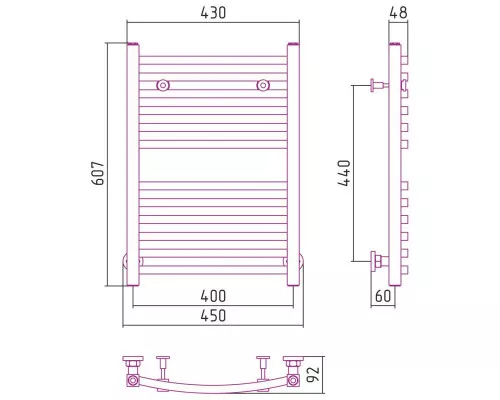 Купить Полотенцесушитель водяной 600х400 золотой Сунержа Аркус 03-0251-6040 в магазине сантехники Santeh-Crystal.ru