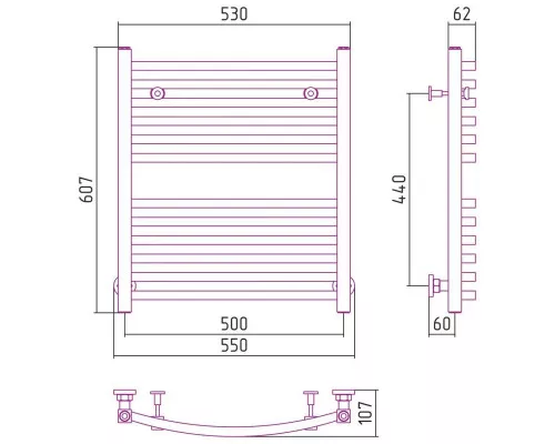 Заказать Полотенцесушитель водяной 600х500 золотой Сунержа Аркус 03-0251-6050 в магазине сантехники Santeh-Crystal.ru