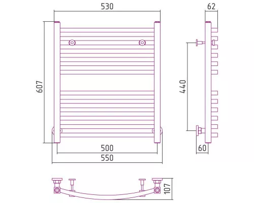 Приобрести Полотенцесушитель водяной 600х500 темный титан муар Сунержа Аркус 15-0251-6050 в магазине сантехники Santeh-Crystal.ru