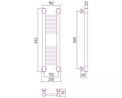 Купить Полотенцесушитель водяной 600х150 черный матовый Сунержа Богема+ 31-0220-6015 в магазине сантехники Santeh-Crystal.ru