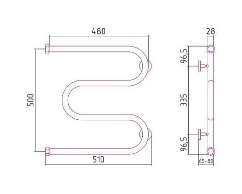Купить Полотенцесушитель водяной 500х500 золотой Сунержа М-образный 03-0007-5050 в магазине сантехники Santeh-Crystal.ru