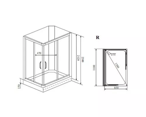 Приобрести Душевая кабина 110x85x230 см Timo Lux TL-1504 R прозрачное в магазине сантехники Santeh-Crystal.ru