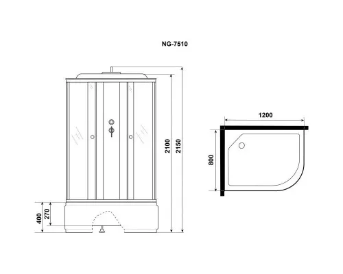 Купить Душевая кабина 120х80х215 см Niagara E120/80/40L/TN тонированное в магазине сантехники Santeh-Crystal.ru