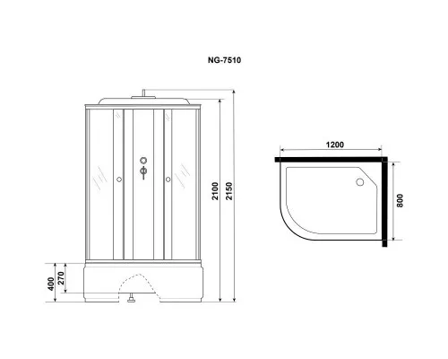 Приобрести Душевая кабина 120х80х215 см Niagara E120/80/40R/TN тонированное в магазине сантехники Santeh-Crystal.ru
