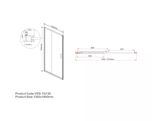 Душевая дверь Vincea Garda VDS-1G135CLB 135 см, профиль черный матовый, стекло прозрачное