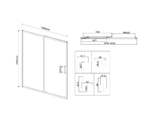 Душевая дверь Vincea City VDS-5CT150CLB 150 см, профиль черный матовый, стекло прозрачное