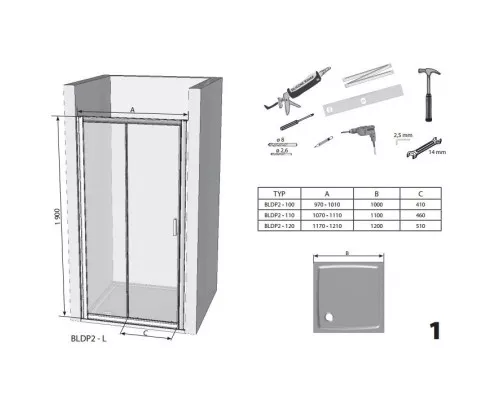 Заказать Душевая раздвижная дверь Ravak Blix BLDP2 110 сатин Transparent 0PVD0U00Z1 в магазине сантехники Santeh-Crystal.ru