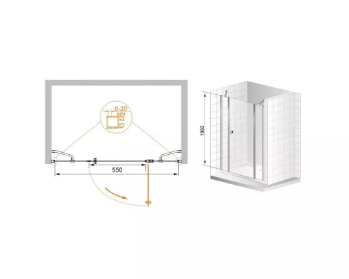 Приобрести Душевая дверь распашная Cezares Elena 195 см прозрачное стекло ELENA-W-B-13-90+60/50-C-Cr в магазине сантехники Santeh-Crystal.ru