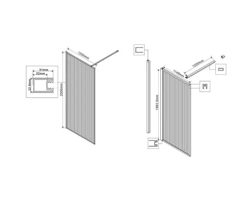 Душевая перегородка Vincea Walk-In HP Art VSW-1HP120FLGM 120 см, профиль вороненая сталь, стекло рифленое