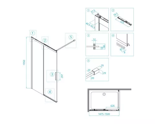 Приобрести Неподвижная перегородка 150 см RGW WA-13 Walk-in 34101315-11 прозрачное в магазине сантехники Santeh-Crystal.ru