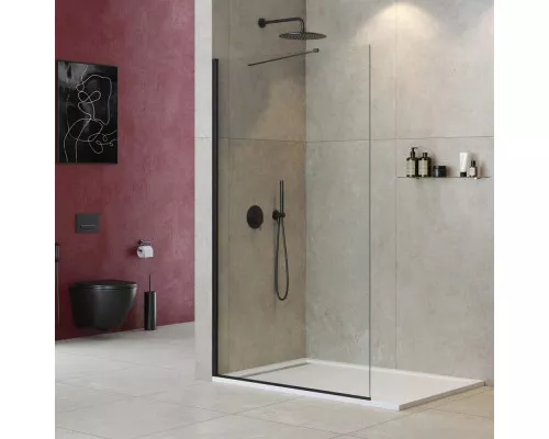 Купить Неподвижная перегородка 115 см Cezares LIBERTA-L-1-TB-115-C-NERO прозрачное в магазине сантехники Santeh-Crystal.ru