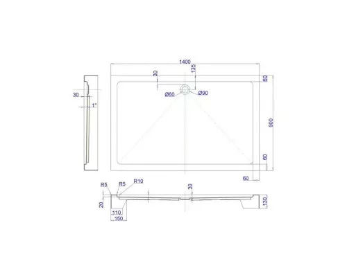 Приобрести Акриловый поддон 140x90 см Royal Bath RB9140HP в магазине сантехники Santeh-Crystal.ru