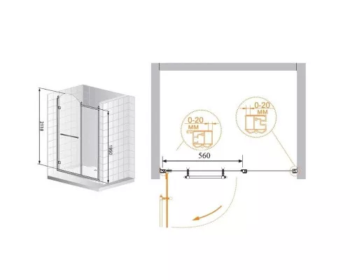 Купить Душевая дверь распашная Cezares Retro 120 см матовое с прозрачным узором RETRO-A-B-11-120-PP-Cr-R в магазине сантехники Santeh-Crystal.ru