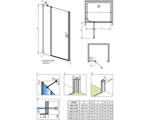 Купить Душевая дверь Radaway Nes Black DWJ II 80 L прозрачное в магазине сантехники Santeh-Crystal.ru