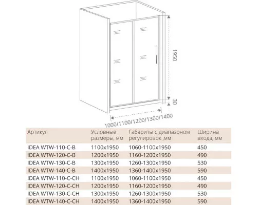 Купить Душевая дверь 130 см Good Door Idea WTW-130-C-B прозрачное в магазине сантехники Santeh-Crystal.ru