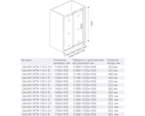 Приобрести Душевая дверь 150 см Good Door Galaxy WTW-150-C-B прозрачное в магазине сантехники Santeh-Crystal.ru