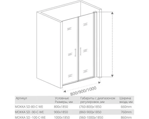 Купить Душевая дверь 80 см Good Door Mokka SD-80-C-WE прозрачное в магазине сантехники Santeh-Crystal.ru